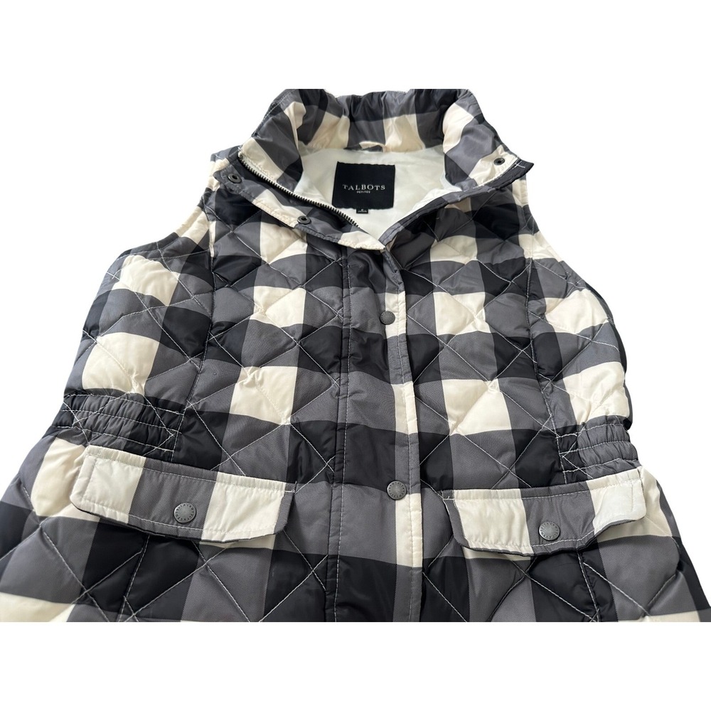 Talbots Petites Buffalo Plaid Quilted Puffer Vest Black White Grey Womens P - Picture 7 of 12